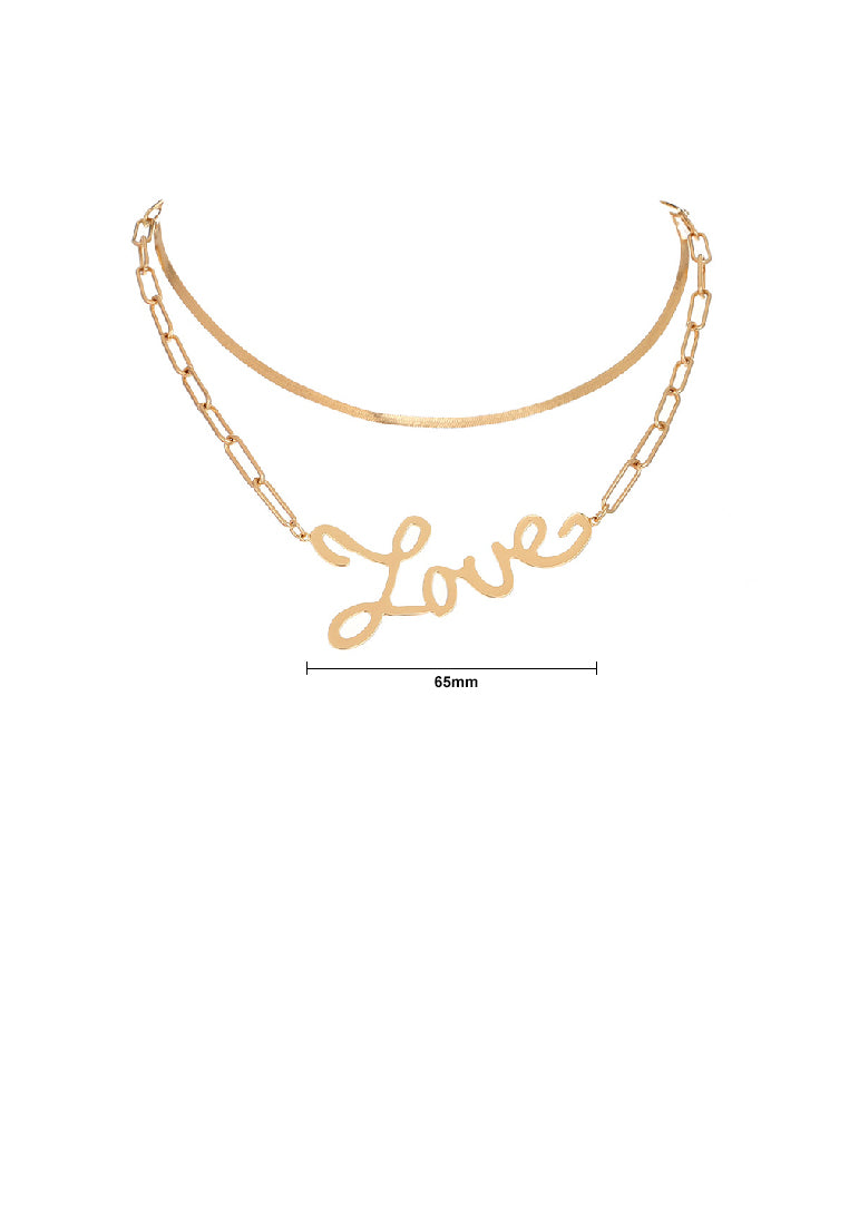 Simple Temperament Plated Gold LOVE Alphabet Pendant with Double Necklace