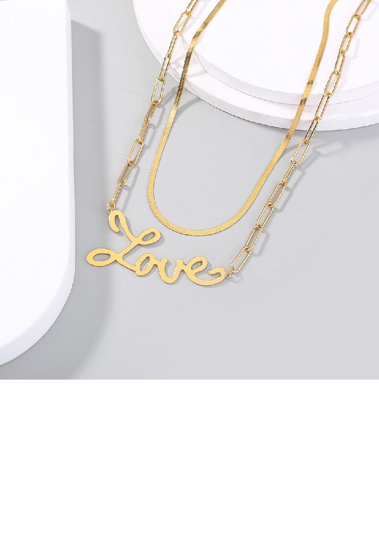 Simple Temperament Plated Gold LOVE Alphabet Pendant with Double Necklace