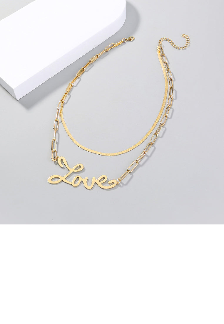 Simple Temperament Plated Gold LOVE Alphabet Pendant with Double Necklace