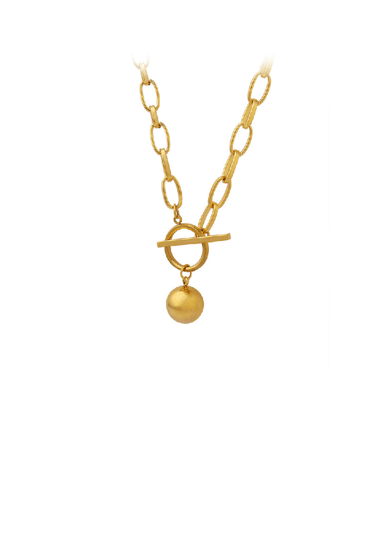 Fashion Simple Plated Gold 316L Stainless Steel Geometric Ball Pendant with Long Necklace