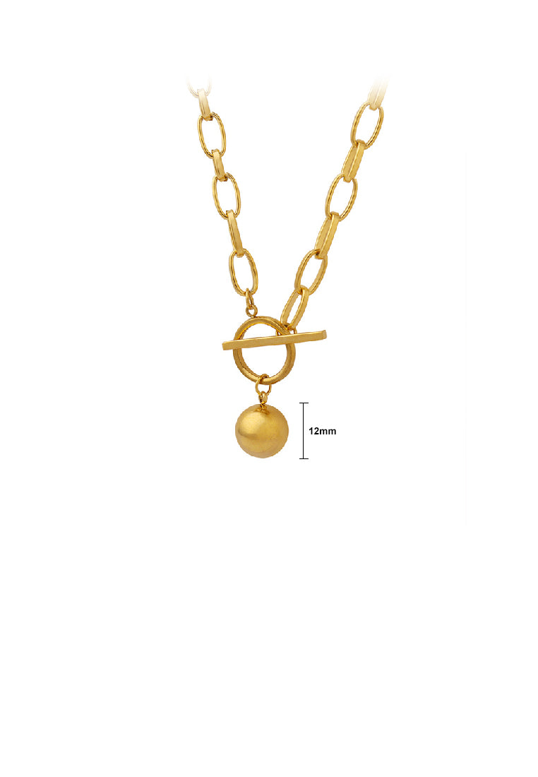 Fashion Simple Plated Gold 316L Stainless Steel Geometric Ball Pendant with Long Necklace