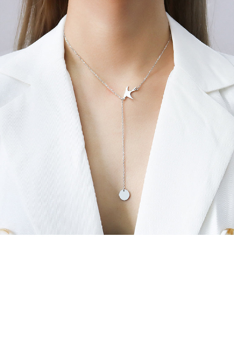 Fashion Simple 316L Stainless Steel Bird Tassel Medal Pendant with Necklace