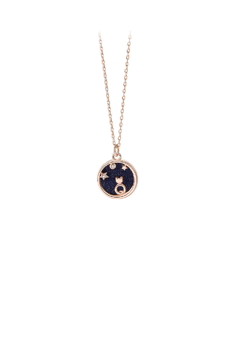 925 Sterling Silver Plated Rose Gold Fashion Fantasy Starry Cat Geometric Pendant with Cubic Zirconia and Necklace - Luxurious Look