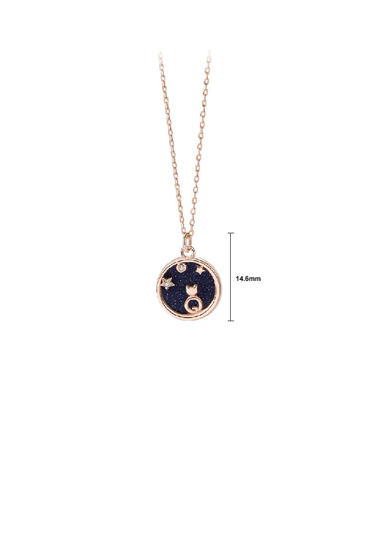 925 Sterling Silver Plated Rose Gold Fashion Fantasy Starry Cat Geometric Pendant with Cubic Zirconia and Necklace - Luxurious Look