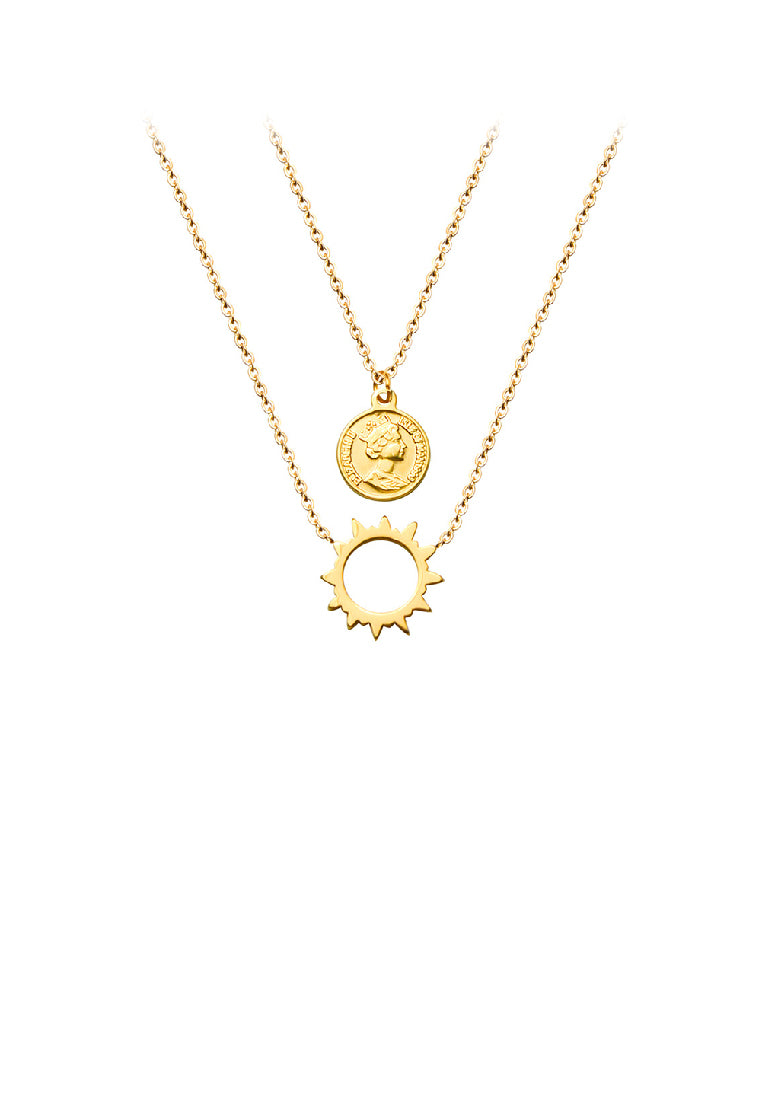 Fashion Personality Plated Gold 316L Stainless Steel Sun Goddess Pendant with Double Layer Necklace