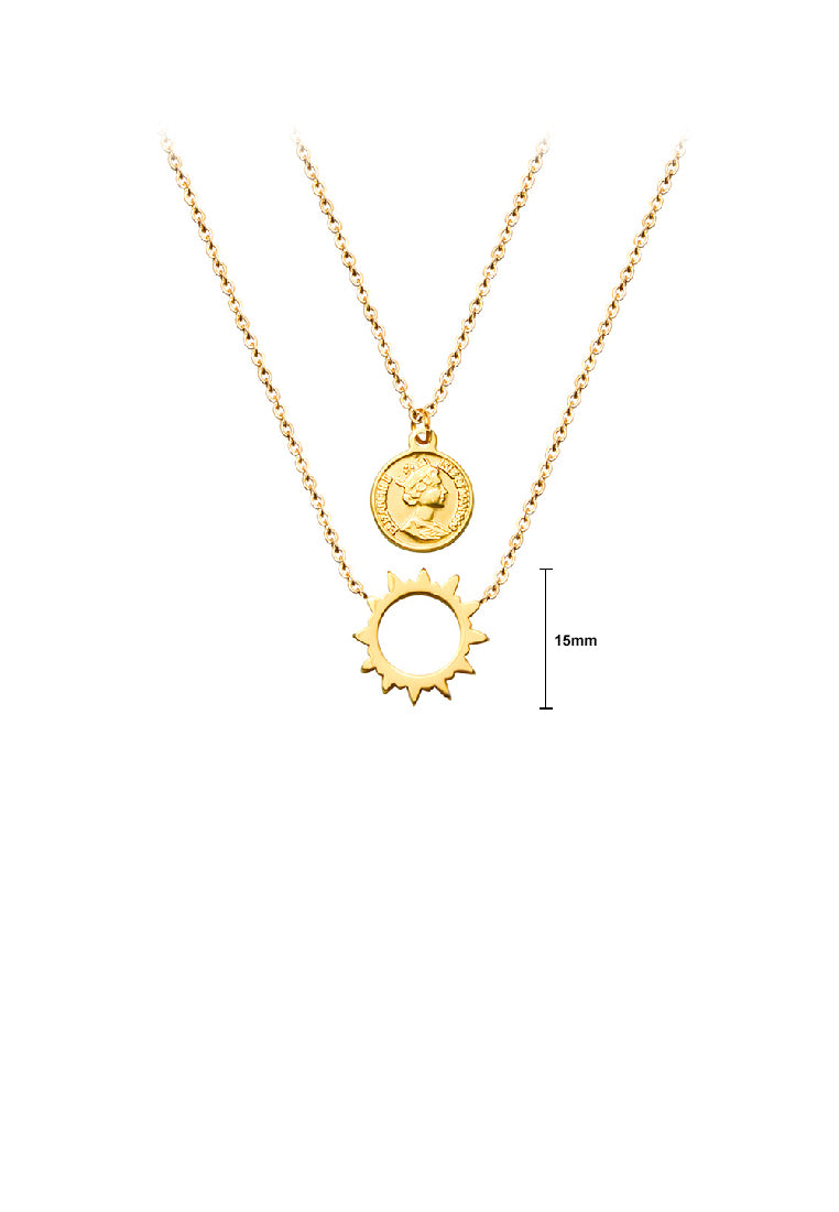 Fashion Personality Plated Gold 316L Stainless Steel Sun Goddess Pendant with Double Layer Necklace