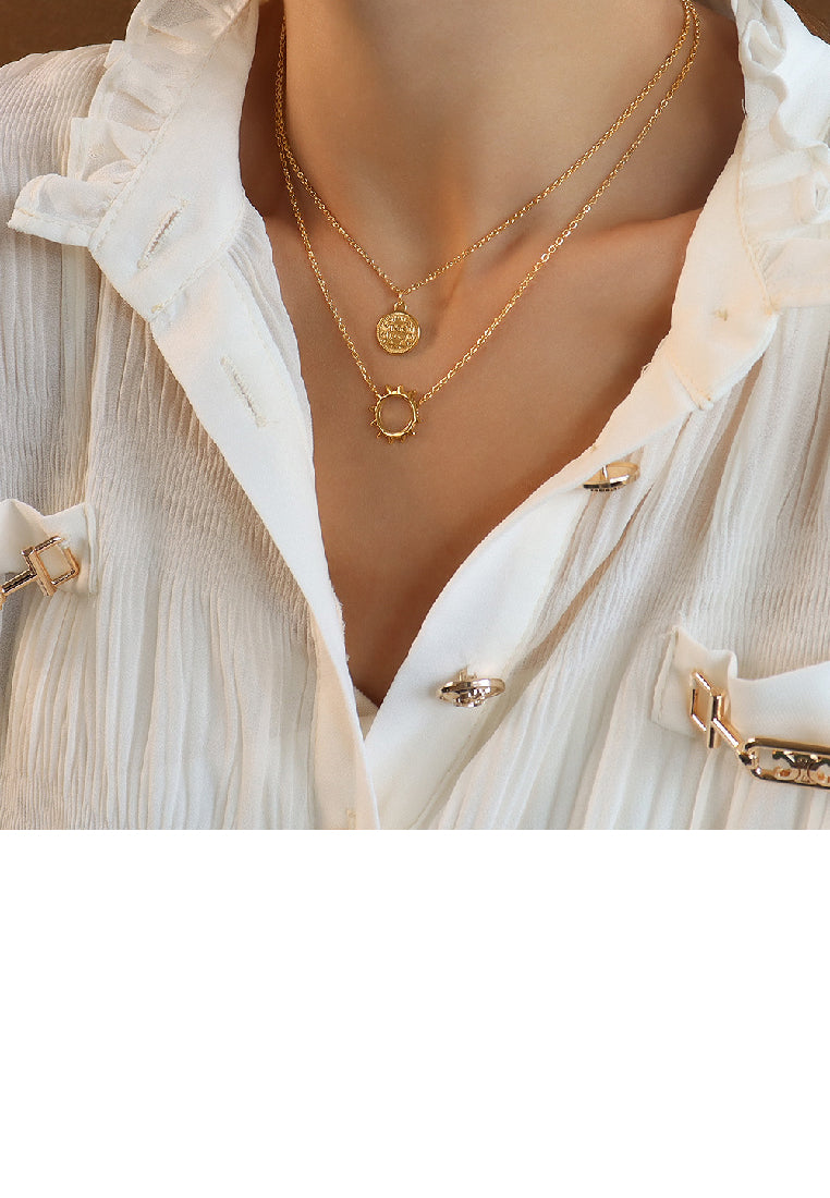 Fashion Personality Plated Gold 316L Stainless Steel Sun Goddess Pendant with Double Layer Necklace