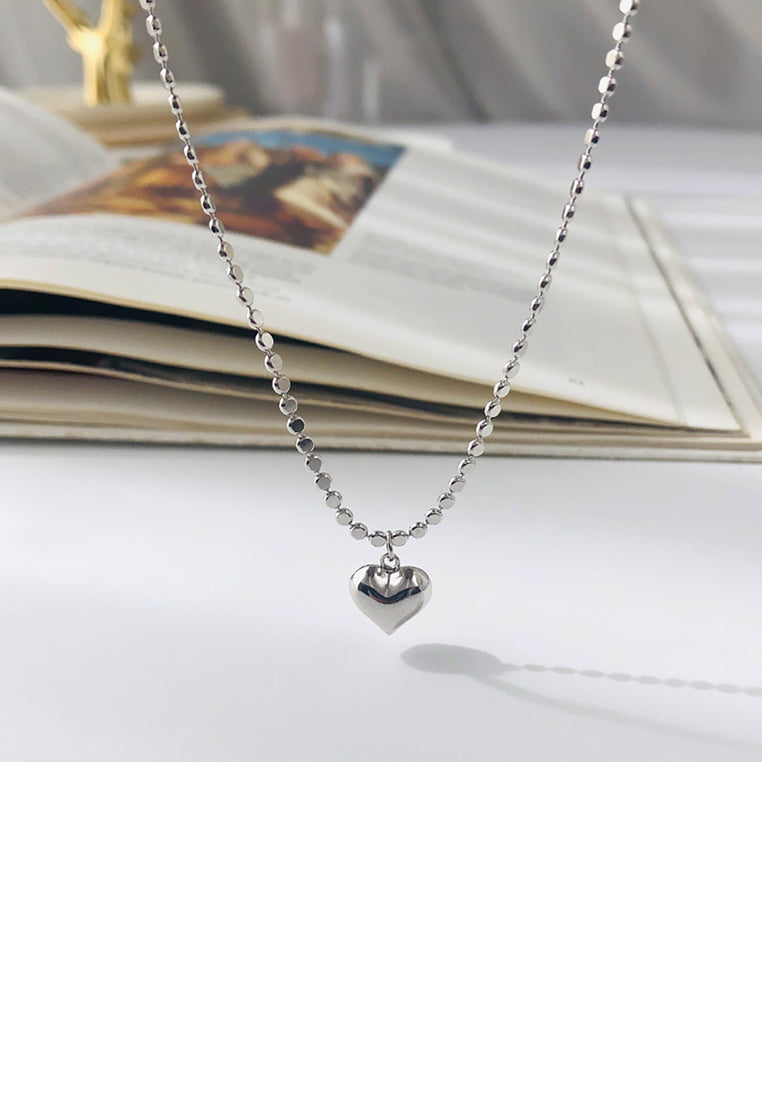 925 Sterling Silver Simple Romantic Heart Pendant with Necklace