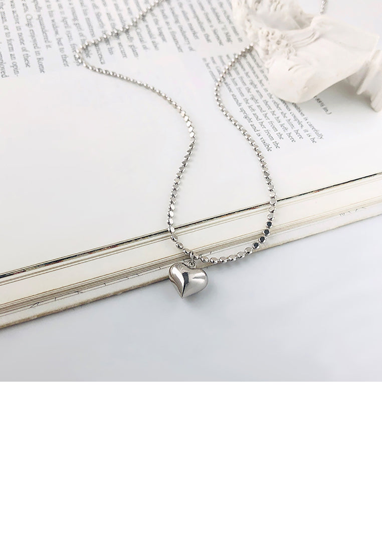 925 Sterling Silver Simple Romantic Heart Pendant with Necklace