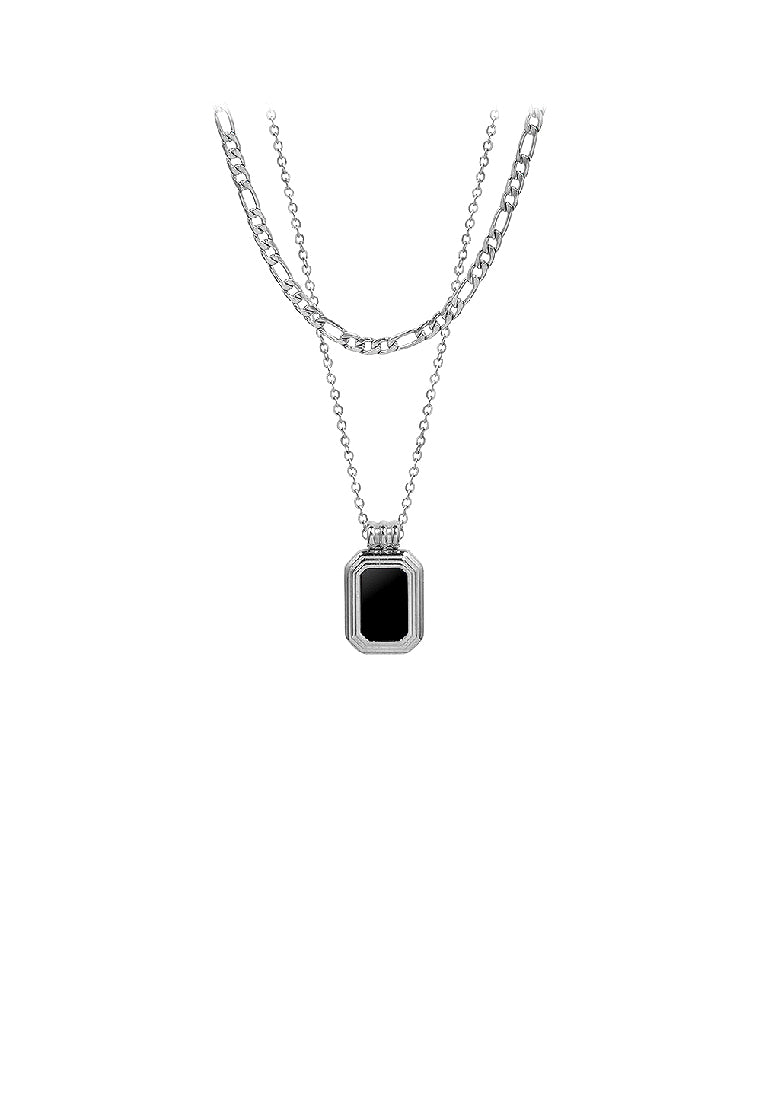 Fashion Simple 316L Stainless Steel Geometric Square Black Shell Pendant with Double Layer Necklace
