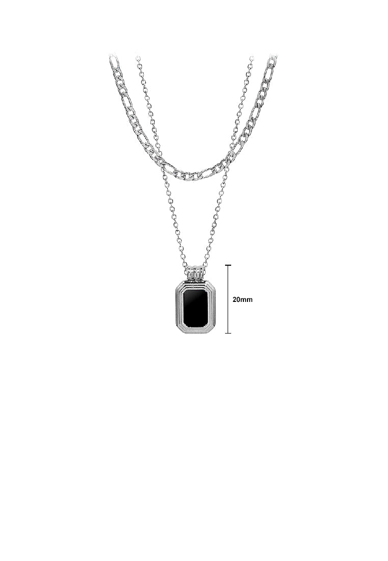Fashion Simple 316L Stainless Steel Geometric Square Black Shell Pendant with Double Layer Necklace