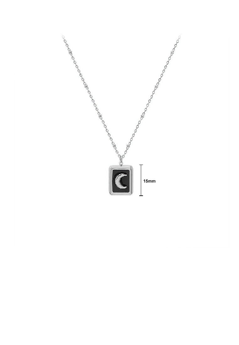 Fashion Simple 316L Stainless Steel Moon Geometric Square Pendant with Necklace