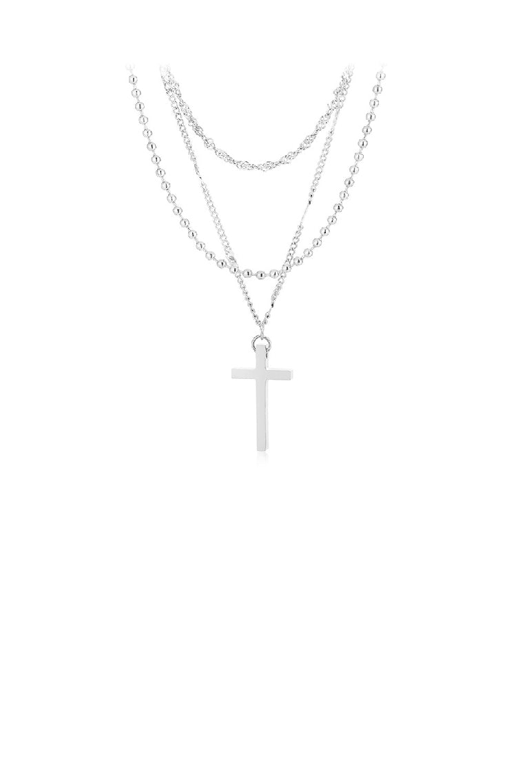 Simple Temperament 316L Stainless Steel Cross Pendant with Multi-layer Necklace