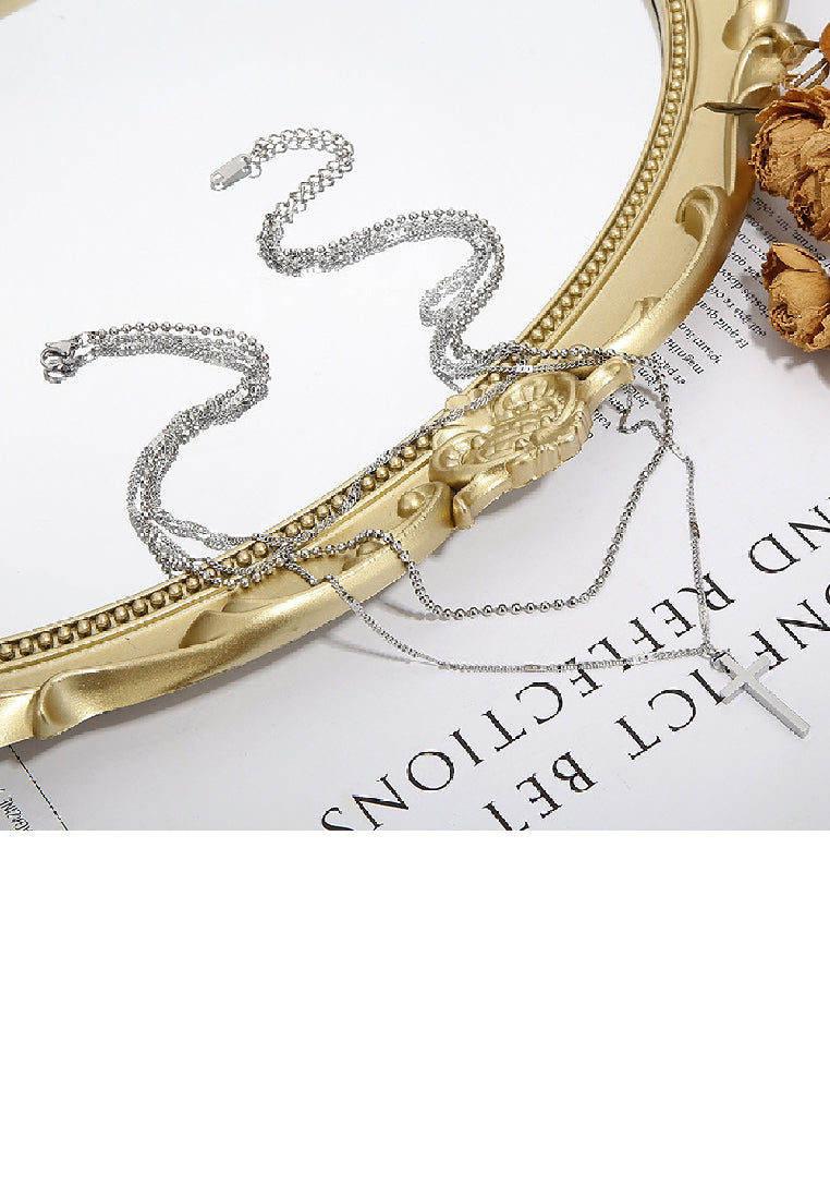 Simple Temperament 316L Stainless Steel Cross Pendant with Multi-layer Necklace
