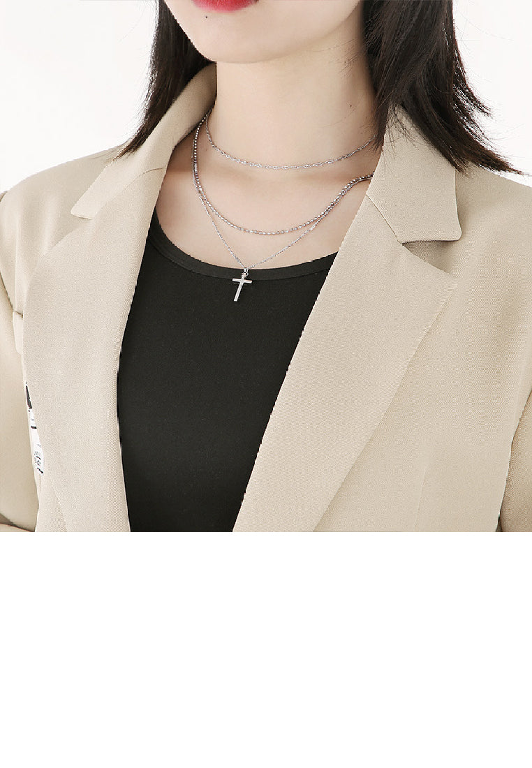 Simple Temperament 316L Stainless Steel Cross Pendant with Multi-layer Necklace