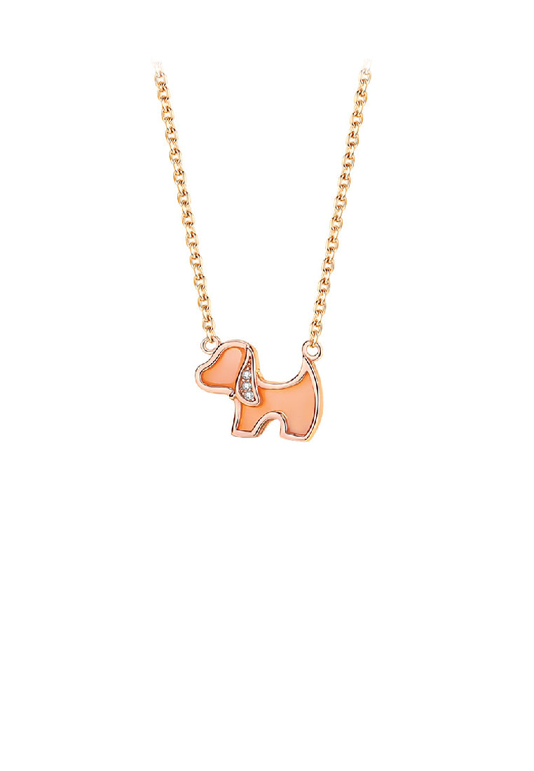 925 Sterling Silver Rose Plated Gold Simple Cute Puppy Pink Mother-of-pearl Pendant with Cubic Zirconia and Necklace - Luxurious Look - Vibrant Color