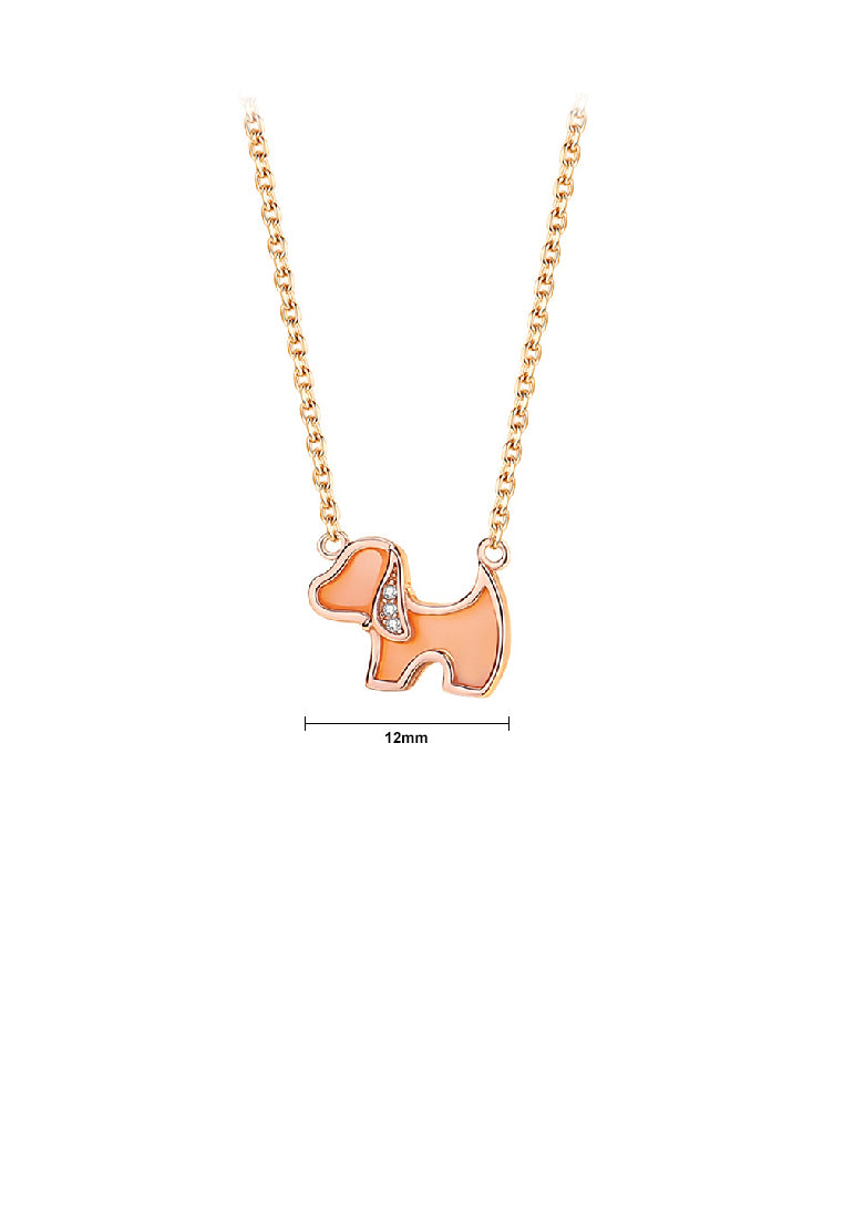 925 Sterling Silver Rose Plated Gold Simple Cute Puppy Pink Mother-of-pearl Pendant with Cubic Zirconia and Necklace - Luxurious Look - Vibrant Color