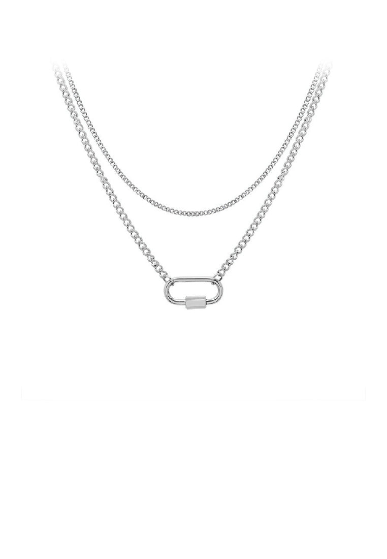 Simple Fashion 316L Stainless Steel Hollow Oval Pendant with Double Layer Necklace