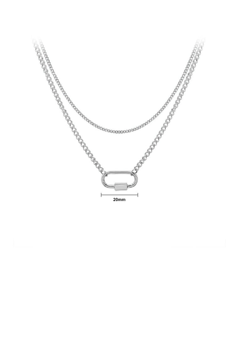 Simple Fashion 316L Stainless Steel Hollow Oval Pendant with Double Layer Necklace