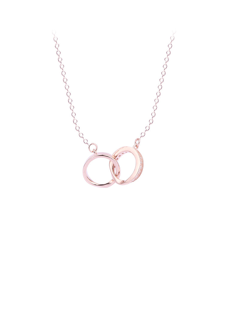 925 Sterling Silver Plated Rose Gold Simple Fashion Double Ring Pendant with Necklace