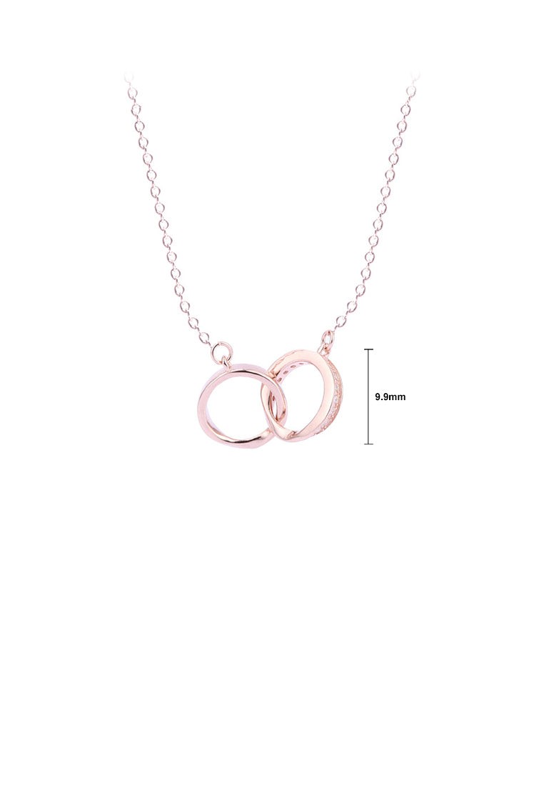 925 Sterling Silver Plated Rose Gold Simple Fashion Double Ring Pendant with Necklace