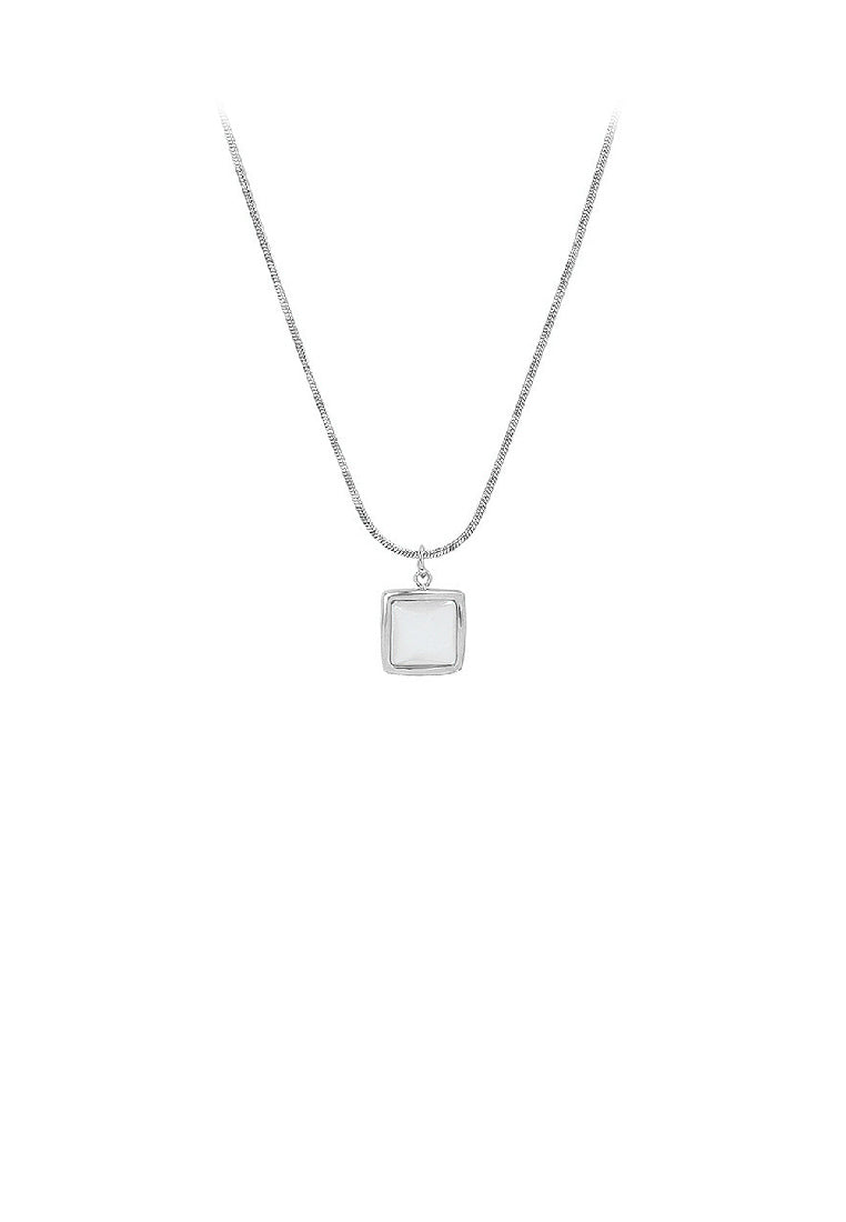 Simple Fashion 316L Stainless Steel Geometric Square White Shell Pendant with Necklace