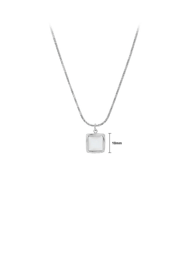 Simple Fashion 316L Stainless Steel Geometric Square White Shell Pendant with Necklace