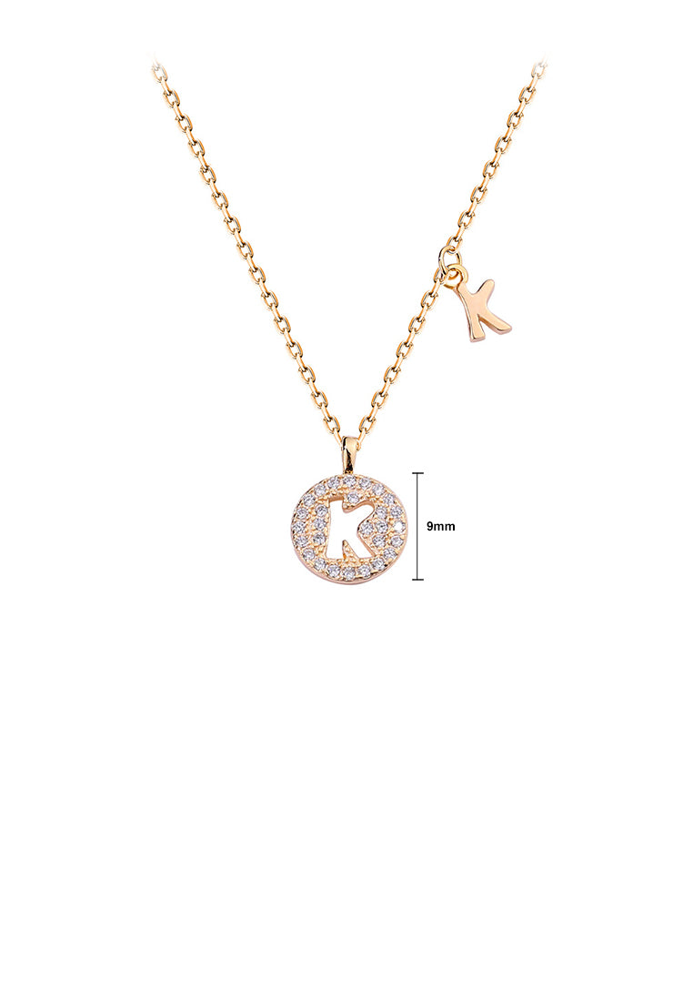 925 Sterling Silver Plated Champagne Gold Fashion Simple Hollow Alphabet K Geometric Round Pendant with Cubic Zirconia and Necklace - Luxurious Look