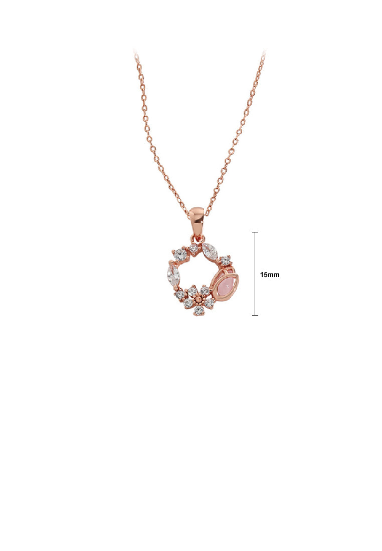 925 Sterling Silver Plated Rose Gold Fashion Simple Flower Round Pendant with Cubic Zirconia and Necklace - Luxurious Look