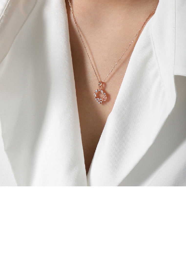 925 Sterling Silver Plated Rose Gold Fashion Simple Flower Round Pendant with Cubic Zirconia and Necklace - Luxurious Look