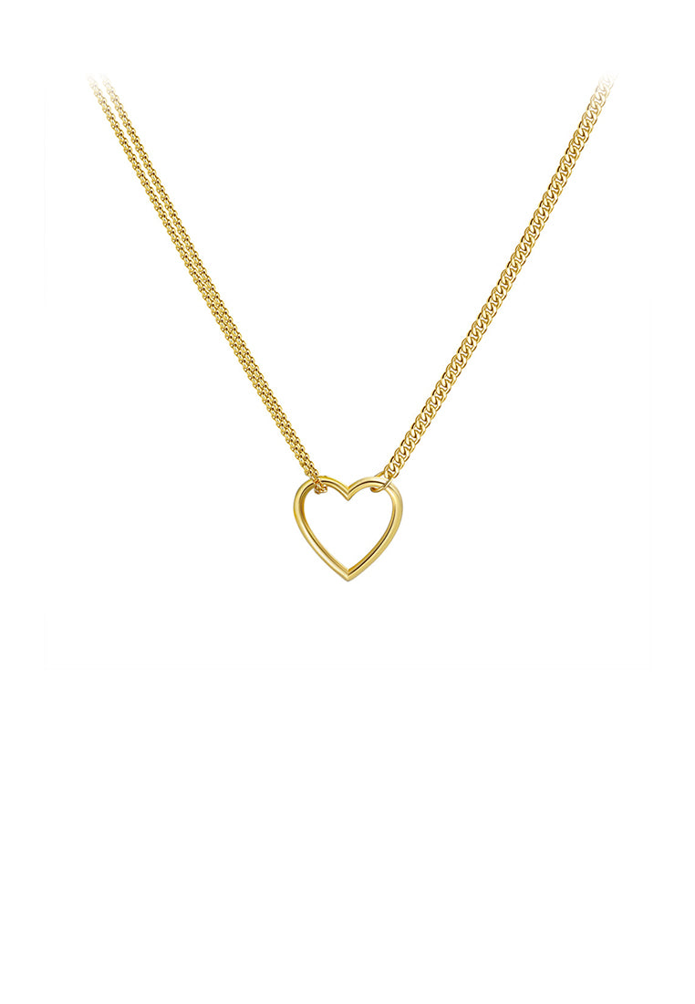 925 Sterling Silver Plated Gold Simple Fashion Hollow Heart Pendant with Necklace