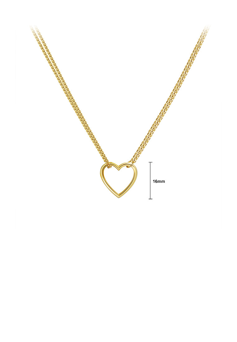 925 Sterling Silver Plated Gold Simple Fashion Hollow Heart Pendant with Necklace