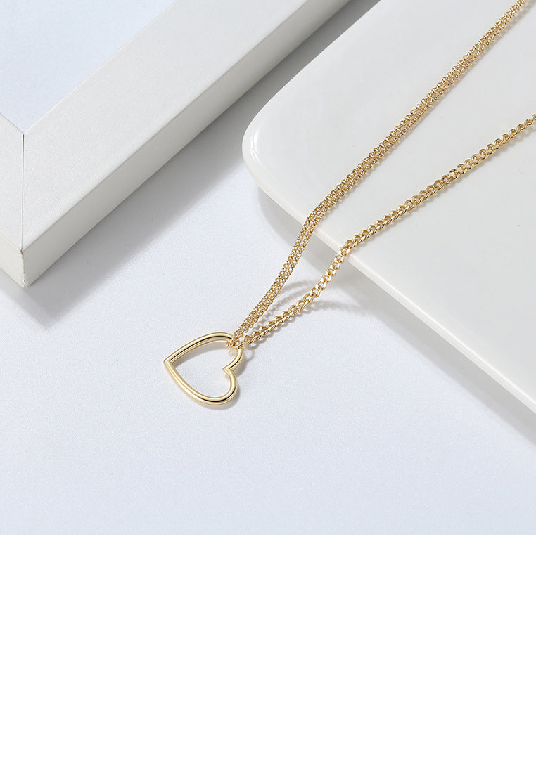 925 Sterling Silver Plated Gold Simple Fashion Hollow Heart Pendant with Necklace