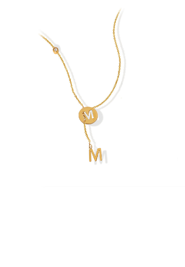 Fashion Temperament Plated Gold 316L Stainless Steel Hollow Alphabet M Geometric Tassel Pendant with Necklace