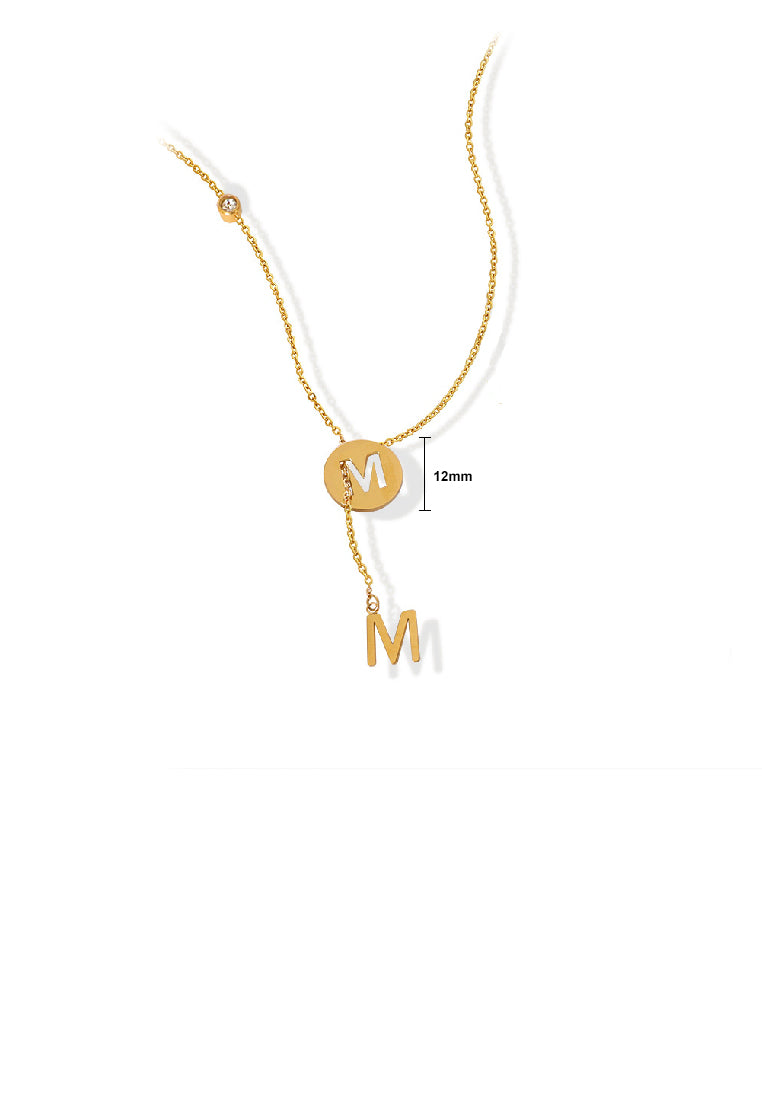 Fashion Temperament Plated Gold 316L Stainless Steel Hollow Alphabet M Geometric Tassel Pendant with Necklace