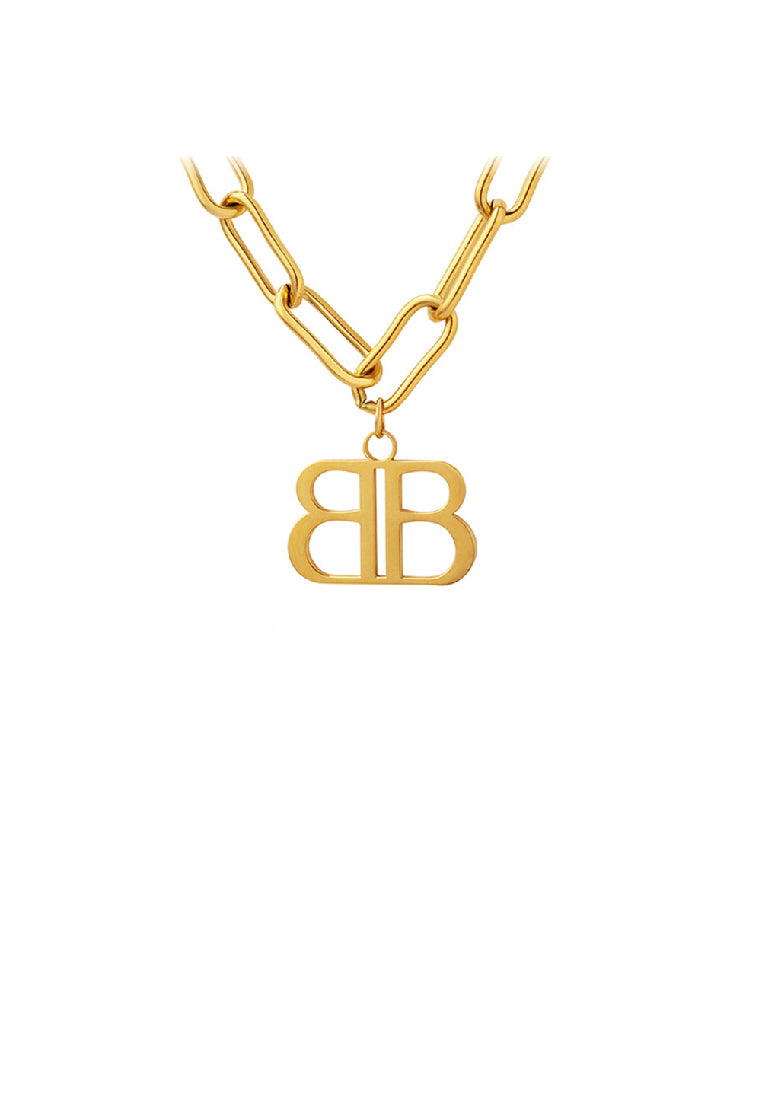 Fashion Personality Plated Gold 316L Stainless Steel Double Alphabet B Pendant with Necklace