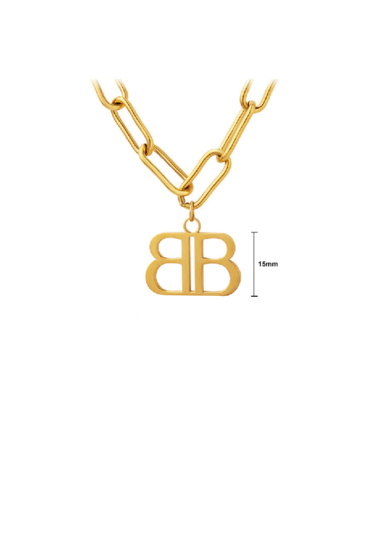 Fashion Personality Plated Gold 316L Stainless Steel Double Alphabet B Pendant with Necklace