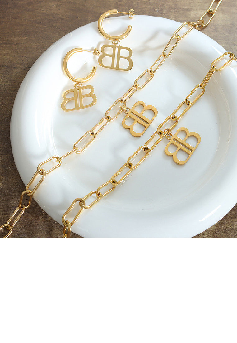 Fashion Personality Plated Gold 316L Stainless Steel Double Alphabet B Pendant with Necklace