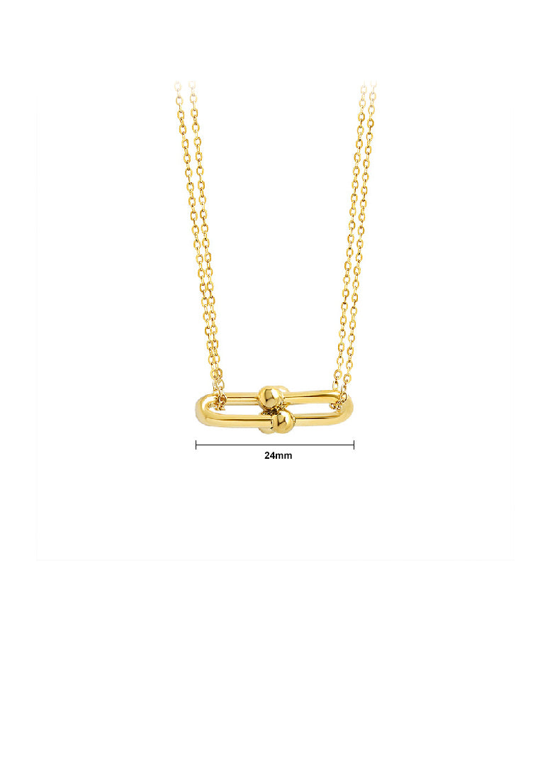 Fashion Creative Plated Gold 316L Stainless Steel Horseshoe Buckle Geometric Pendant with Necklace
