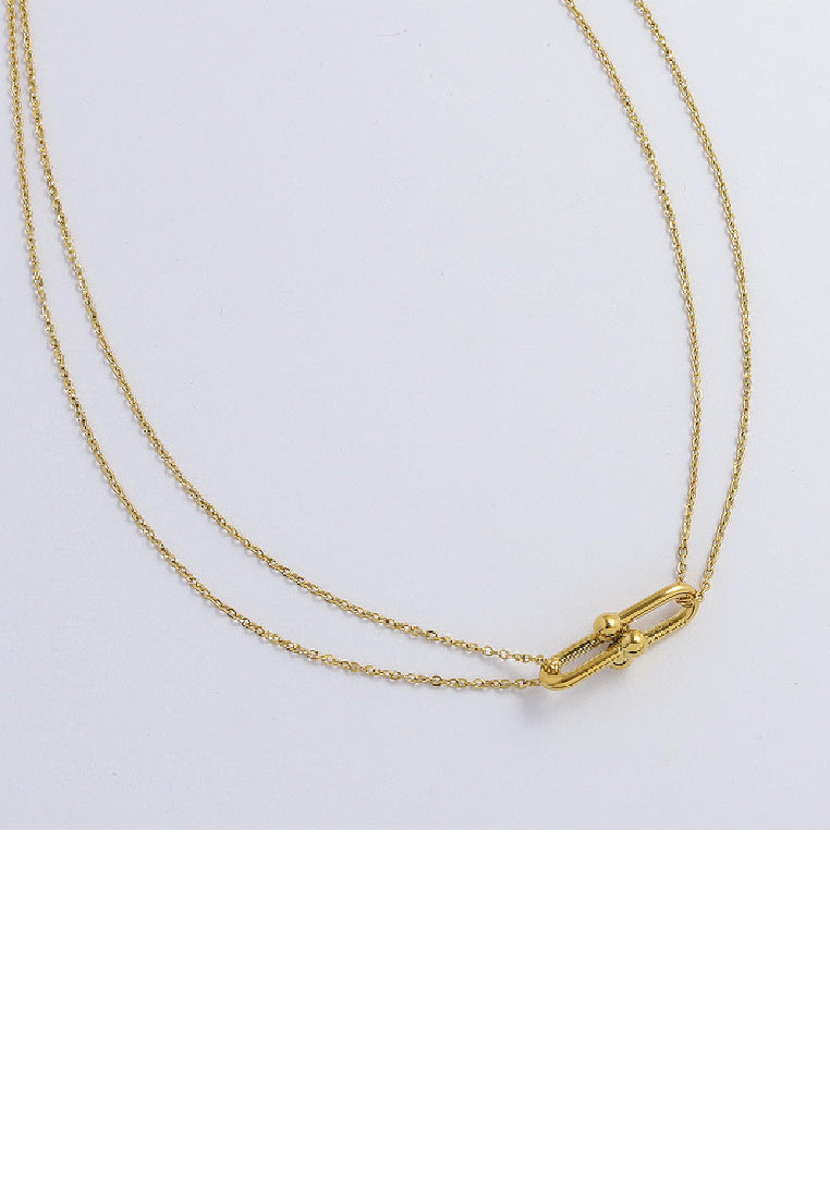 Fashion Creative Plated Gold 316L Stainless Steel Horseshoe Buckle Geometric Pendant with Necklace