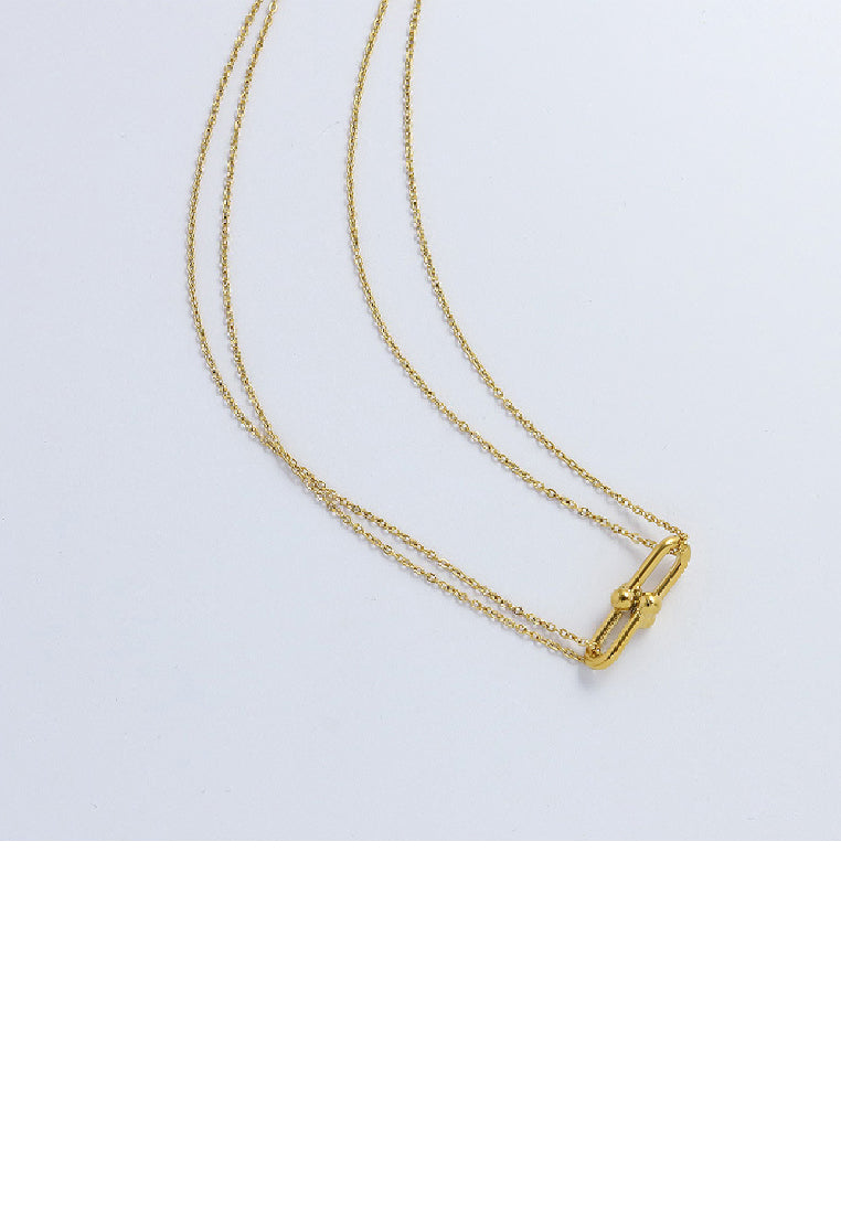 Fashion Creative Plated Gold 316L Stainless Steel Horseshoe Buckle Geometric Pendant with Necklace