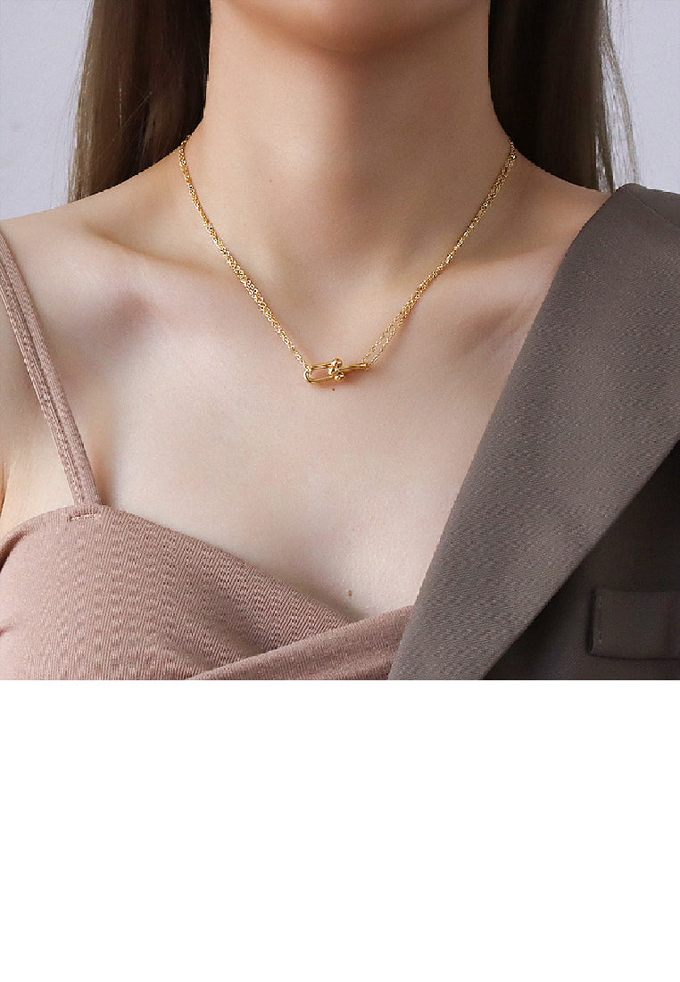 Fashion Creative Plated Gold 316L Stainless Steel Horseshoe Buckle Geometric Pendant with Necklace