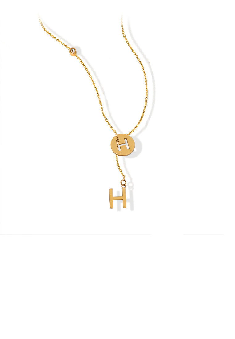 Fashion Temperament Plated Gold 316L Stainless Steel Hollow Alphabet H Geometric Tassel Pendant with Necklace