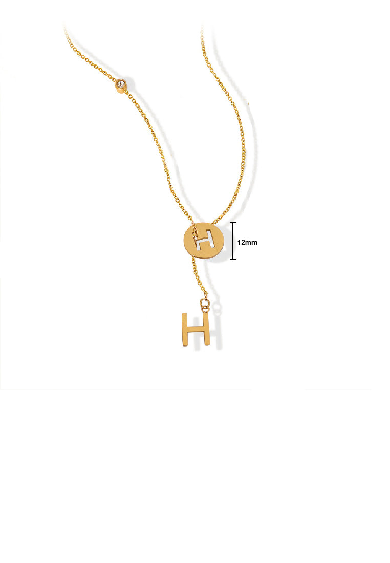 Fashion Temperament Plated Gold 316L Stainless Steel Hollow Alphabet H Geometric Tassel Pendant with Necklace