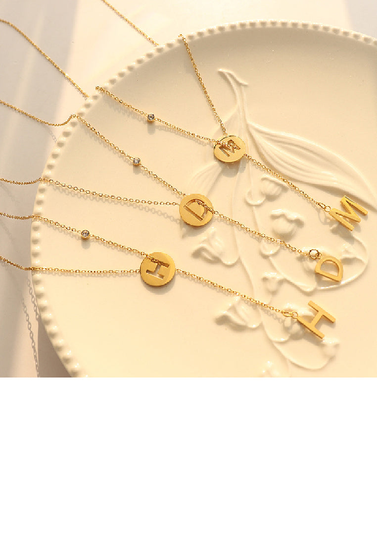 Fashion Temperament Plated Gold 316L Stainless Steel Hollow Alphabet H Geometric Tassel Pendant with Necklace