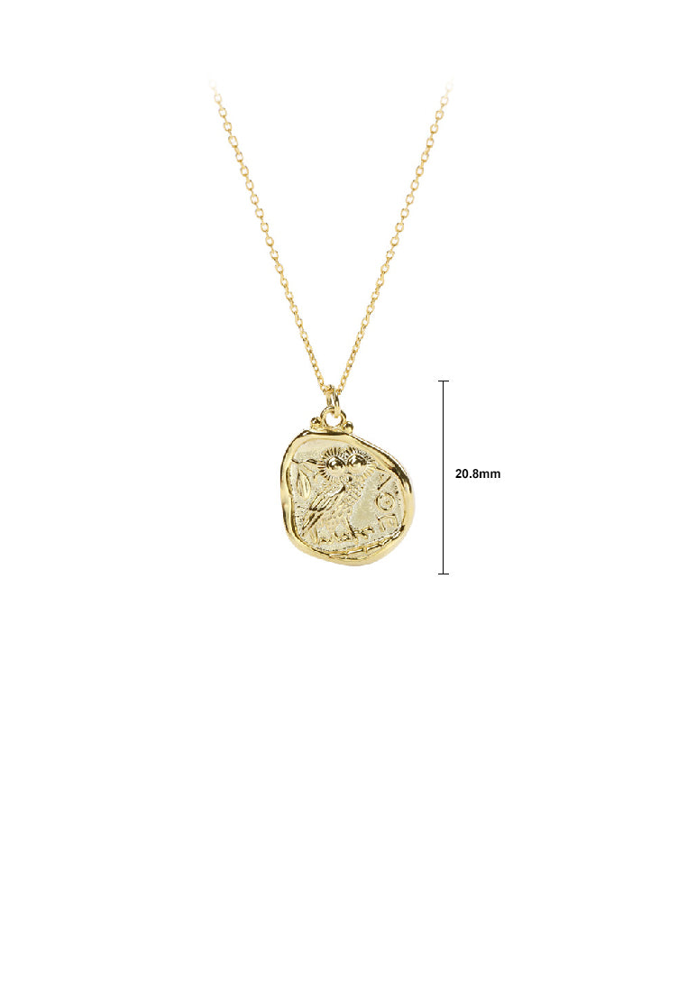 925 Sterling Silver Plated Gold Fashion Temperament Owl Pattern Geometric Pendant with Necklace