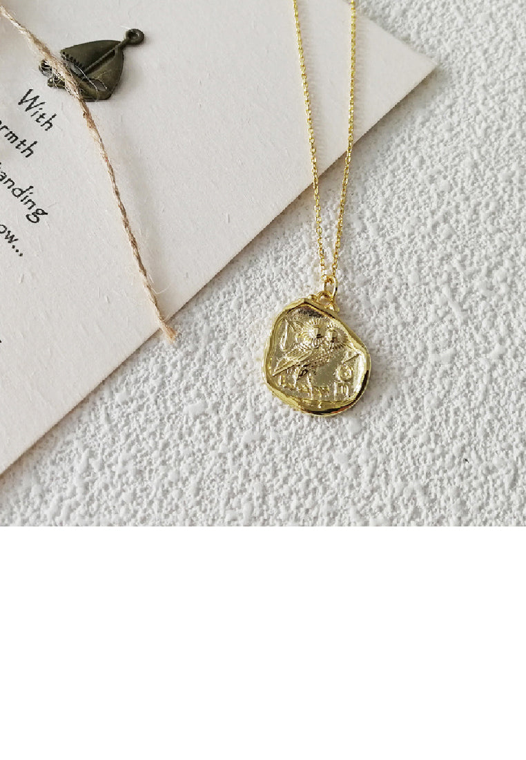 925 Sterling Silver Plated Gold Fashion Temperament Owl Pattern Geometric Pendant with Necklace