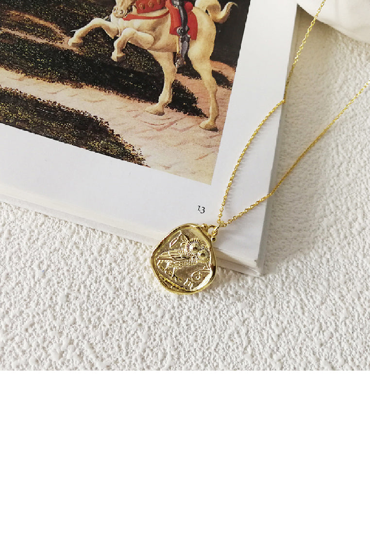 925 Sterling Silver Plated Gold Fashion Temperament Owl Pattern Geometric Pendant with Necklace