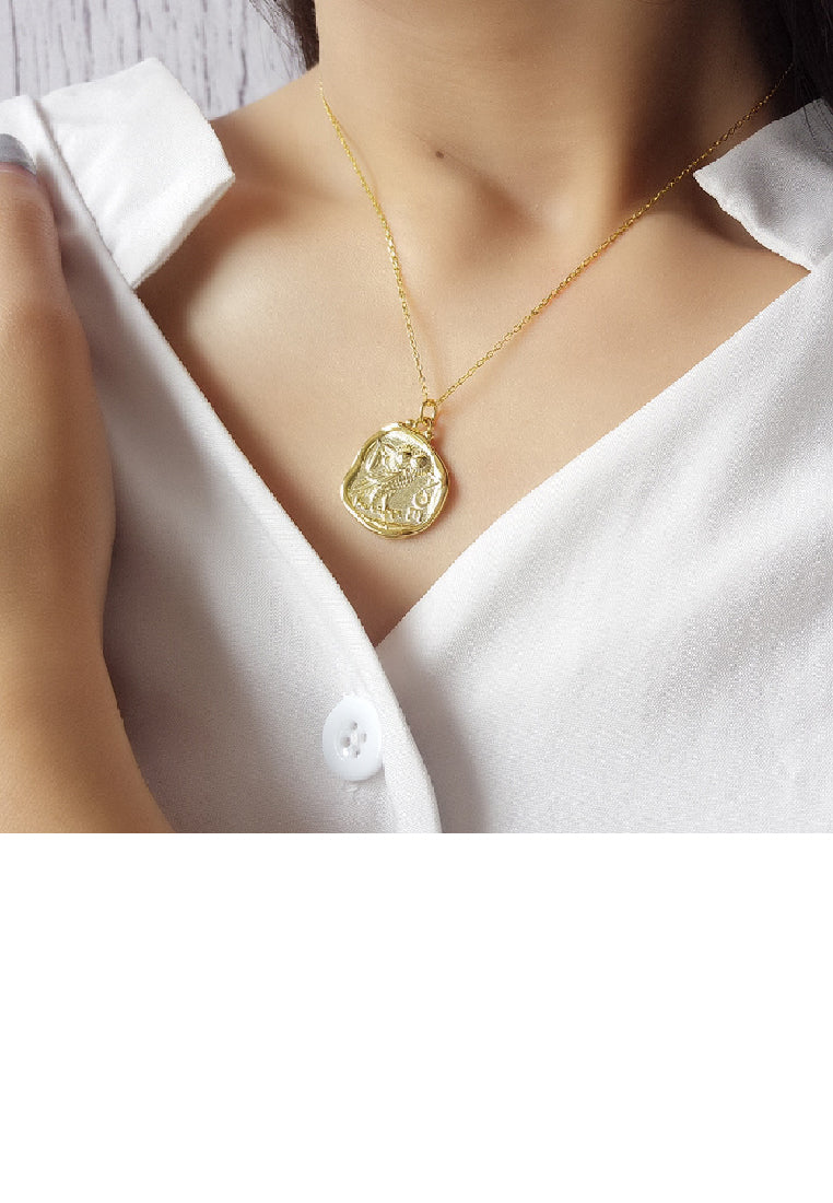 925 Sterling Silver Plated Gold Fashion Temperament Owl Pattern Geometric Pendant with Necklace