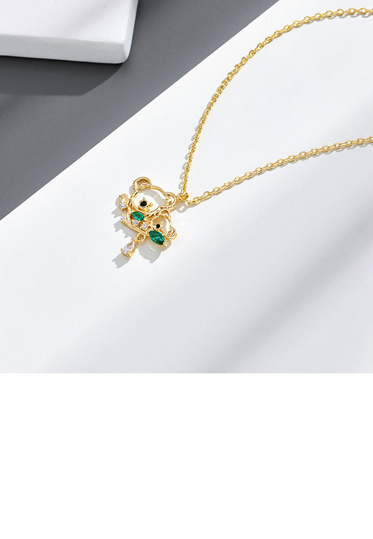 925 Sterling Silver Plated Gold Fashion Cute Cut Out Koala Pendant with Cubic Zirconia and Necklace - Luxurious Look